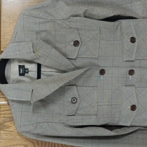 Mossimo Vintage Women's Plaid Brown White Blazer Jacket Size Small Elbow Patches - Picture 4 of 12